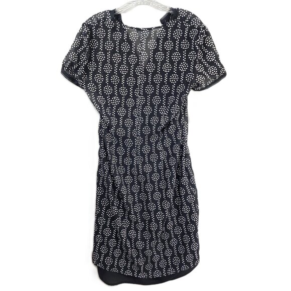 Kay Unger Sheer Midi Dress Black with White Dots V-Neck 100% Silk - Picture 2 of 9